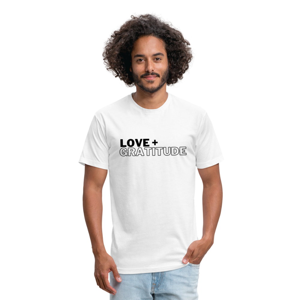 Love + Gratitude Fitted Cotton/Poly T-Shirt by Next Level - white