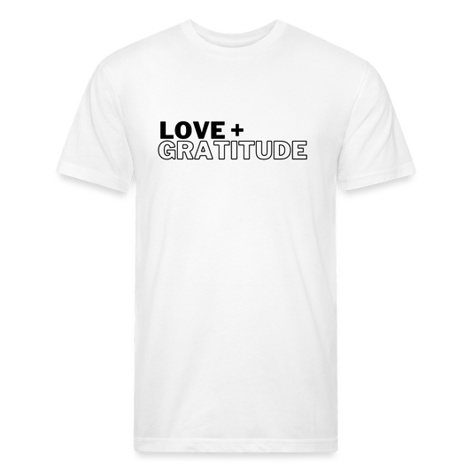 Love + Gratitude Fitted Cotton/Poly T-Shirt by Next Level - white