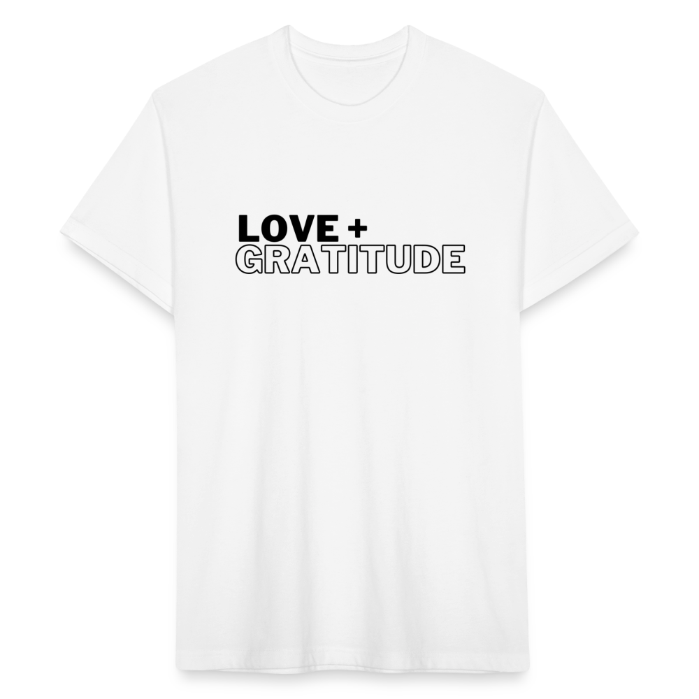 Love + Gratitude Fitted Cotton/Poly T-Shirt by Next Level - white