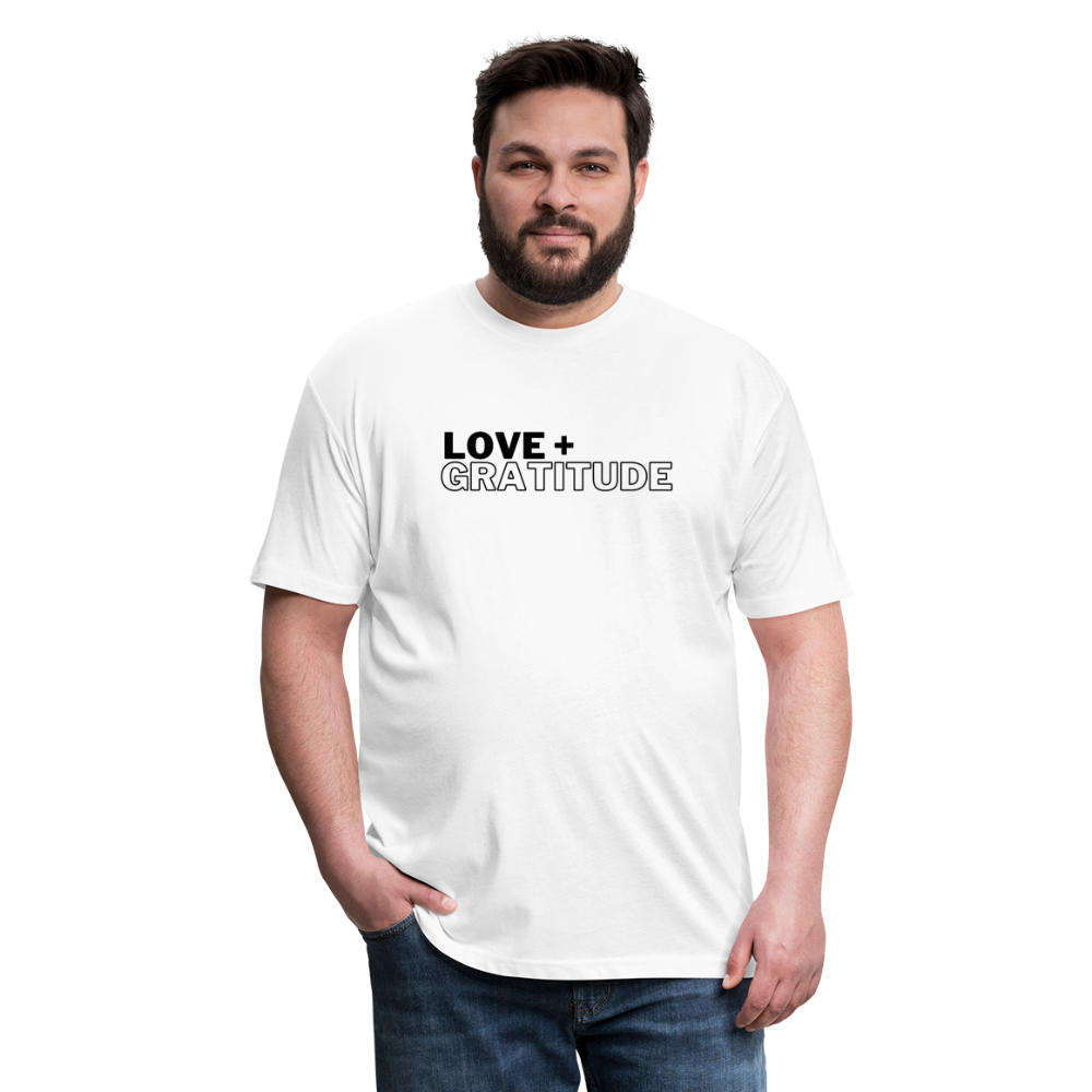 Love + Gratitude Fitted Cotton/Poly T-Shirt by Next Level - white