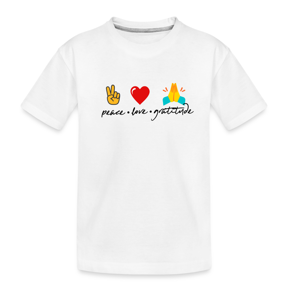 Peace Love Gratitude Toddler Premium Organic T-Shirt - white