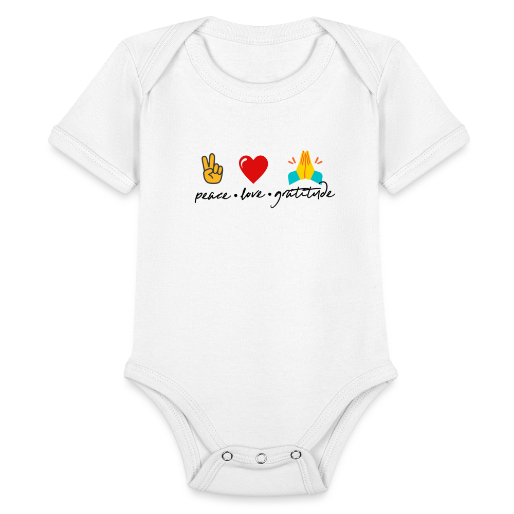 Peace Love Gratitude Organic Short Sleeve Baby Bodysuit - white
