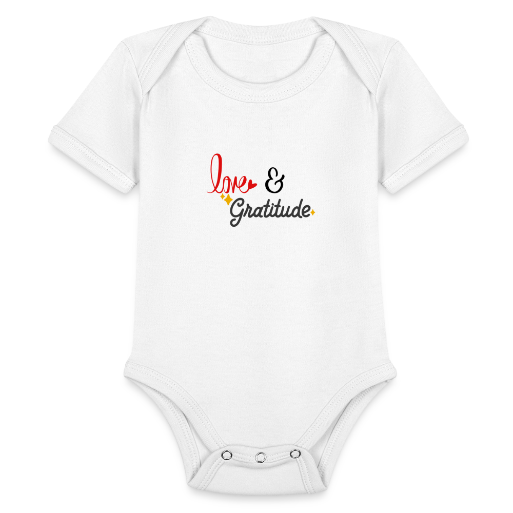 Organic Short Sleeve Love & Gratitude Baby Bodysuit - white