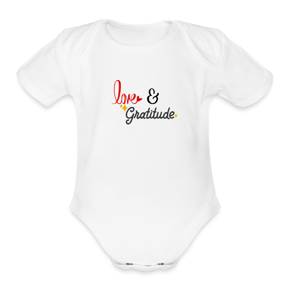 Organic Short Sleeve Love & Gratitude Baby Bodysuit - white