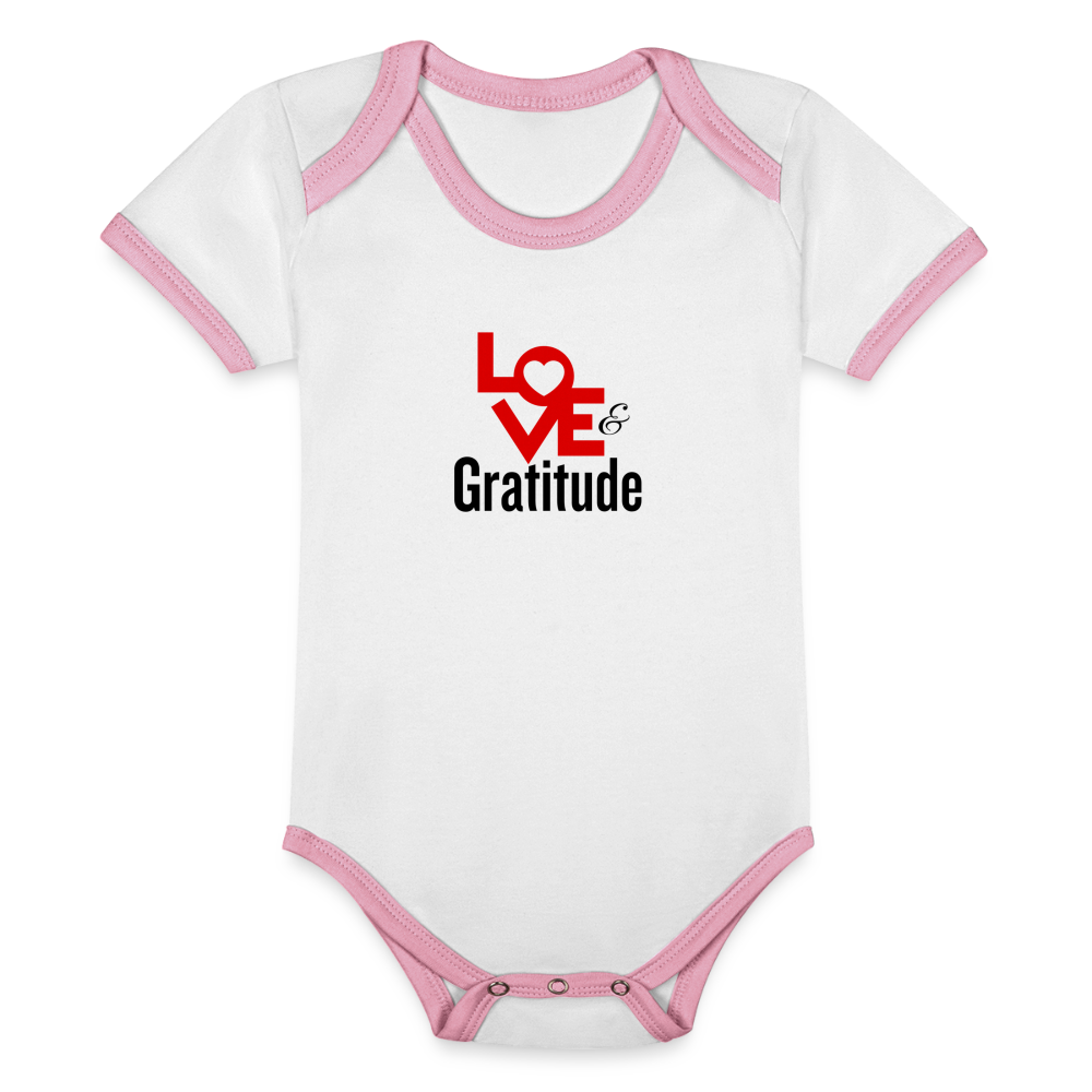 Love & Gratitude Organic Contrast Short Sleeve Baby Bodysuit - white/pink