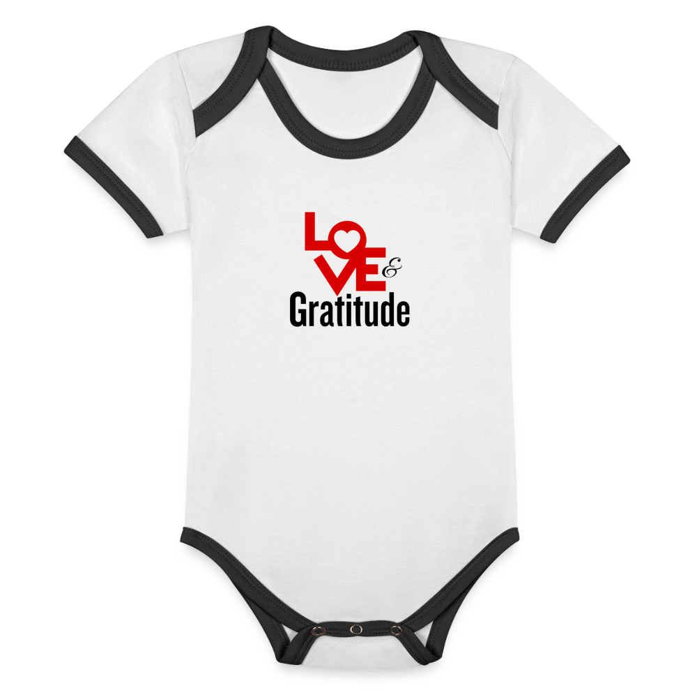 Love & Gratitude Organic Contrast Short Sleeve Baby Bodysuit - white/black